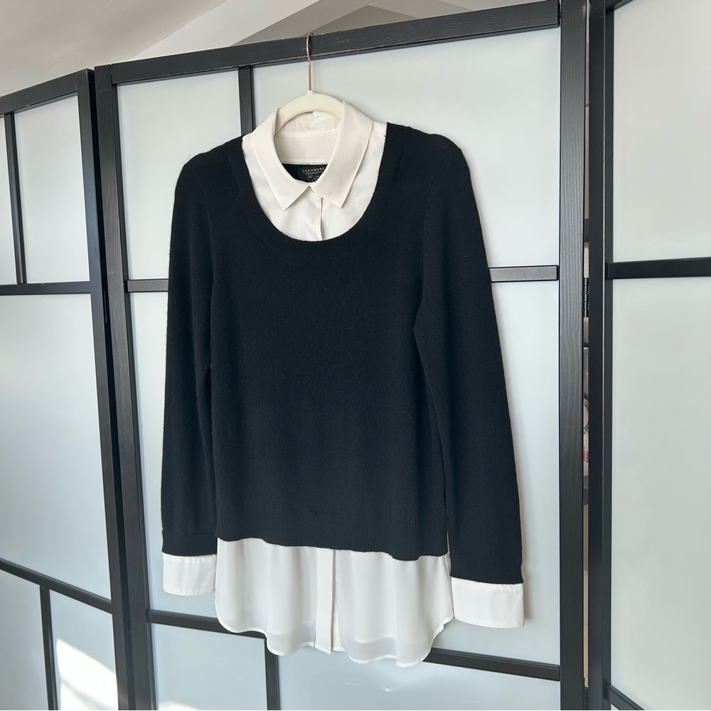 [M] Charter Club Luxury Black and White Dress Shirt & Cashmere Sweater Combo Top - Picture 1 of 13